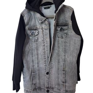 Kids Black and Gray Denim Jacket with Hoodie
